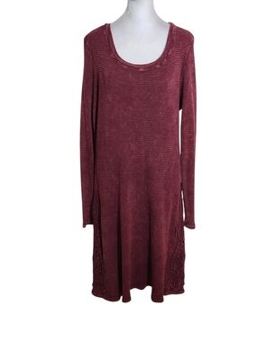 ABLE Burgundy Distressed Thermal Knit Dress with Lace Accent Size XL